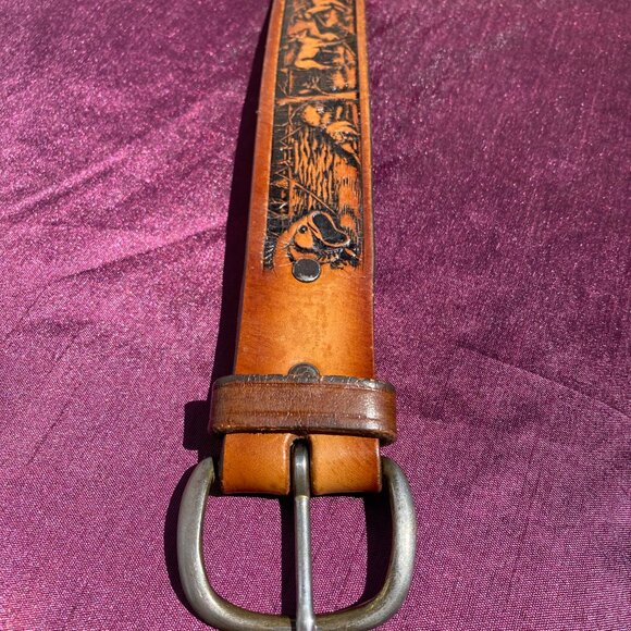 33-(VB&B) Vintage. Tooled Leather. Angler. Belt. Rare - Picture 4 of 16